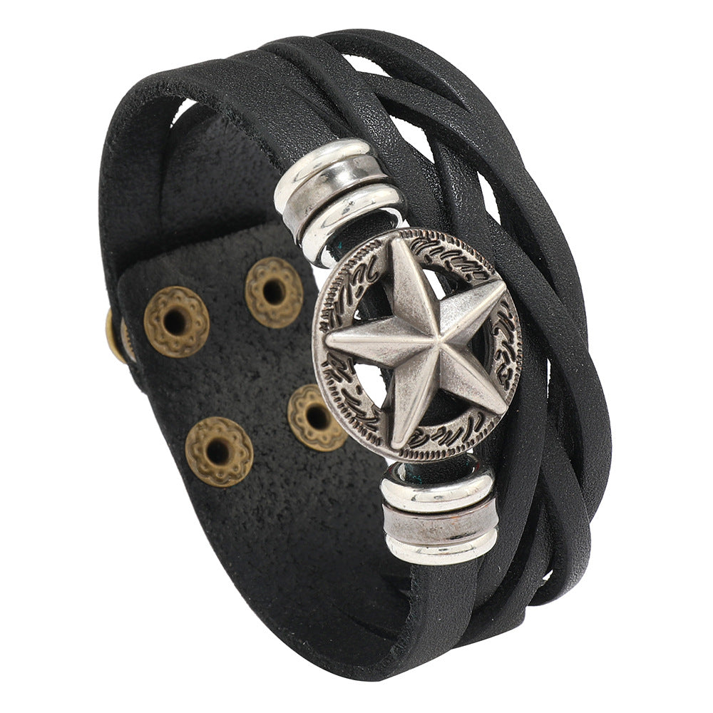 Men's Leather Star Bracelet