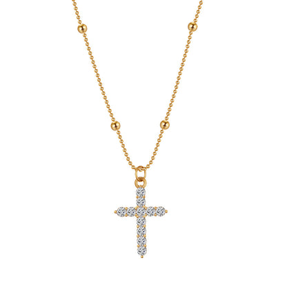 The cross-shaped pendant is set with a high-end and versatile look in yellow