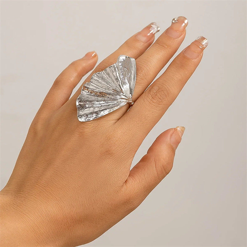 Ginkgo leaf ring for women, a textured leaf ring bracelet