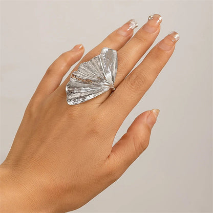 Ginkgo leaf ring for women, a textured leaf ring bracelet