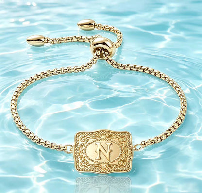 18K Lettered Embossed Fine Chain Bracelet