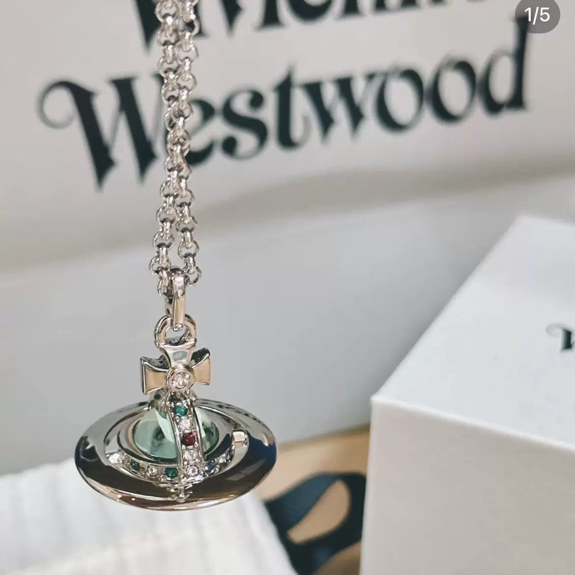 Mint Green Saturn Planet Glass Ball Pendant Necklace
