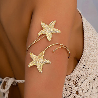Beach Starfish Shell Pearl Open Arm Bracelet