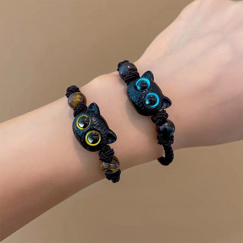 Black Cat Hand-Woven Couple Bracelet