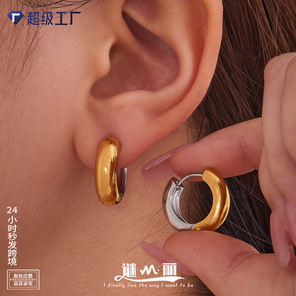 Mili fine-polished plain ring ear loops and ear les, 18k plated women's earrings