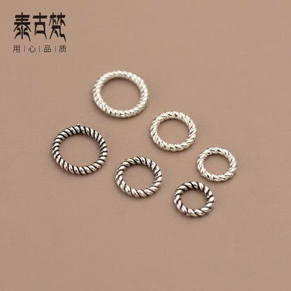 S925 Thai Silver ring, closed circle, floral ring, connecting le, twist pattern ring decoration S0479