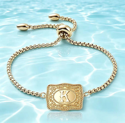 18K Lettered Embossed Fine Chain Bracelet