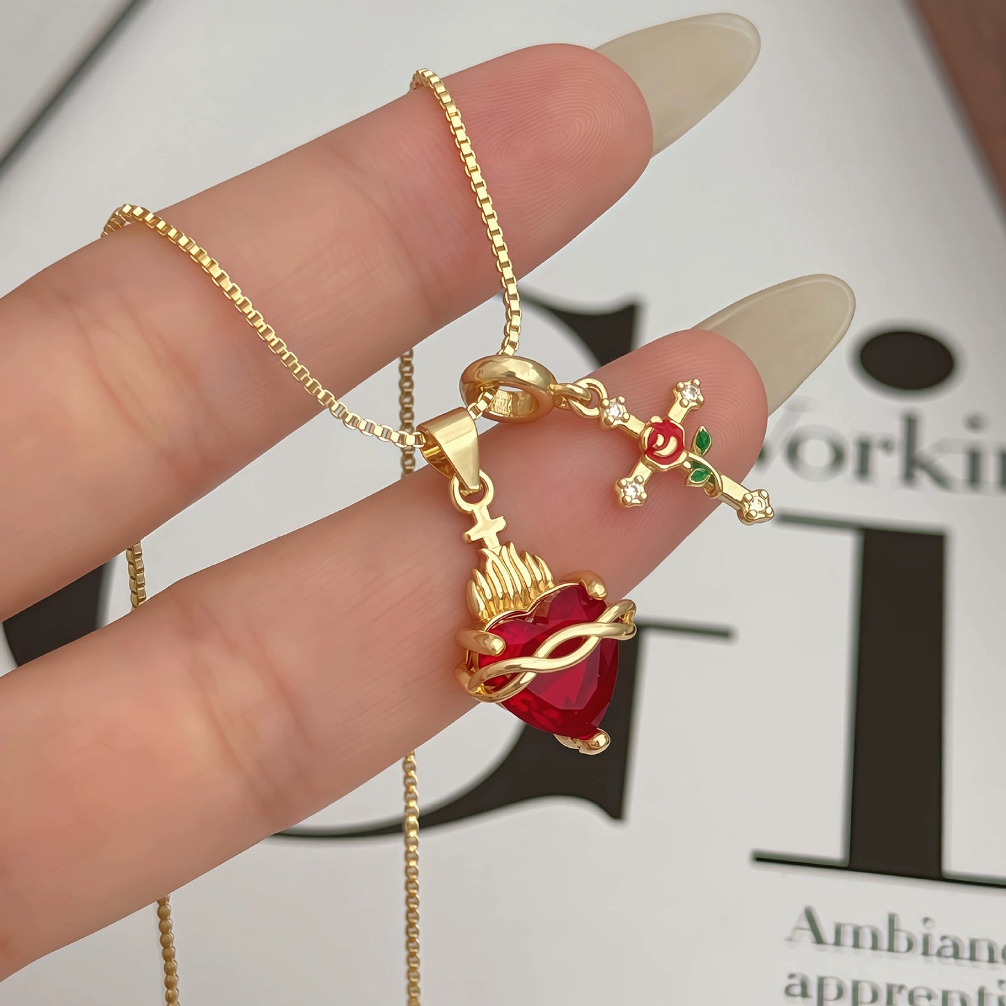 Gold Faith Double Pendant Necklace