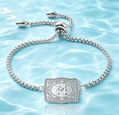 18K Lettered Embossed Fine Chain Bracelet