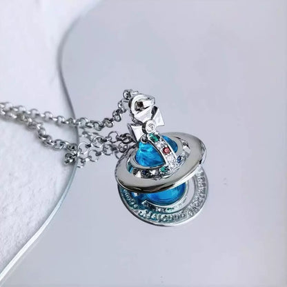 Mint Green Saturn Planet Glass Ball Pendant Necklace