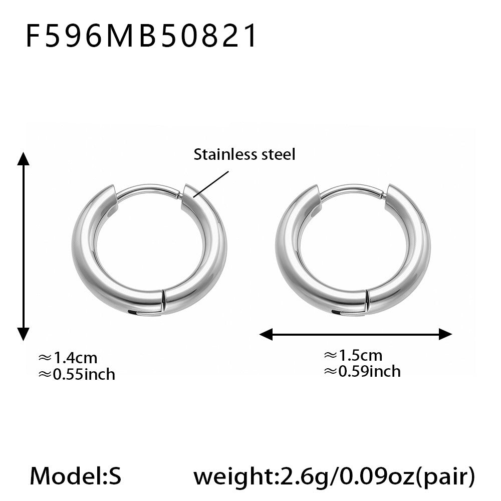 Mysterious minimalist style color-blocked circle ear loops, versatile plain circle earrings PVD