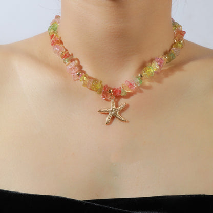 The starfish pendant is designed with an irregular crushed  vacation style chain, which is exquisite
