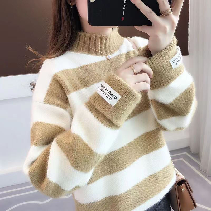 Chenille Striped Pullover Knit Sweater
