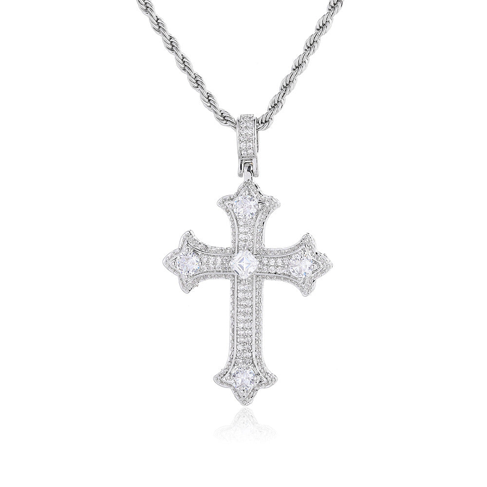 European and American hip-hop accessories, cross pendant, copper inlaid zircon necklace, alternative and personalized accessories, versatile