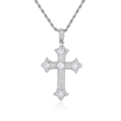 European and American hip-hop accessories, cross pendant, copper inlaid zircon necklace, alternative and personalized accessories, versatile