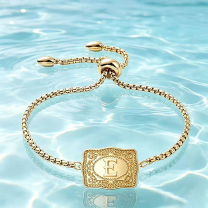 18K Lettered Embossed Fine Chain Bracelet