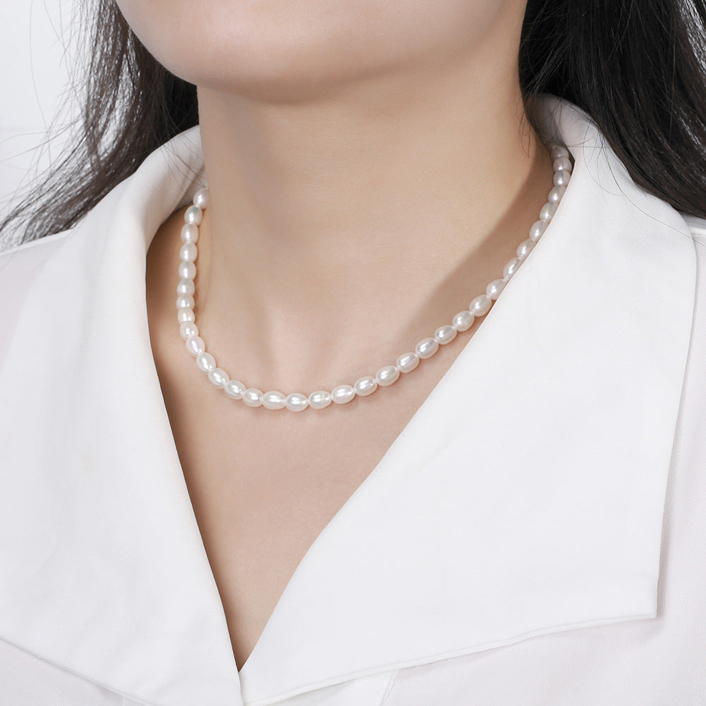 Baroque light rice grain pearl Women's elegance chain 925 silver chain