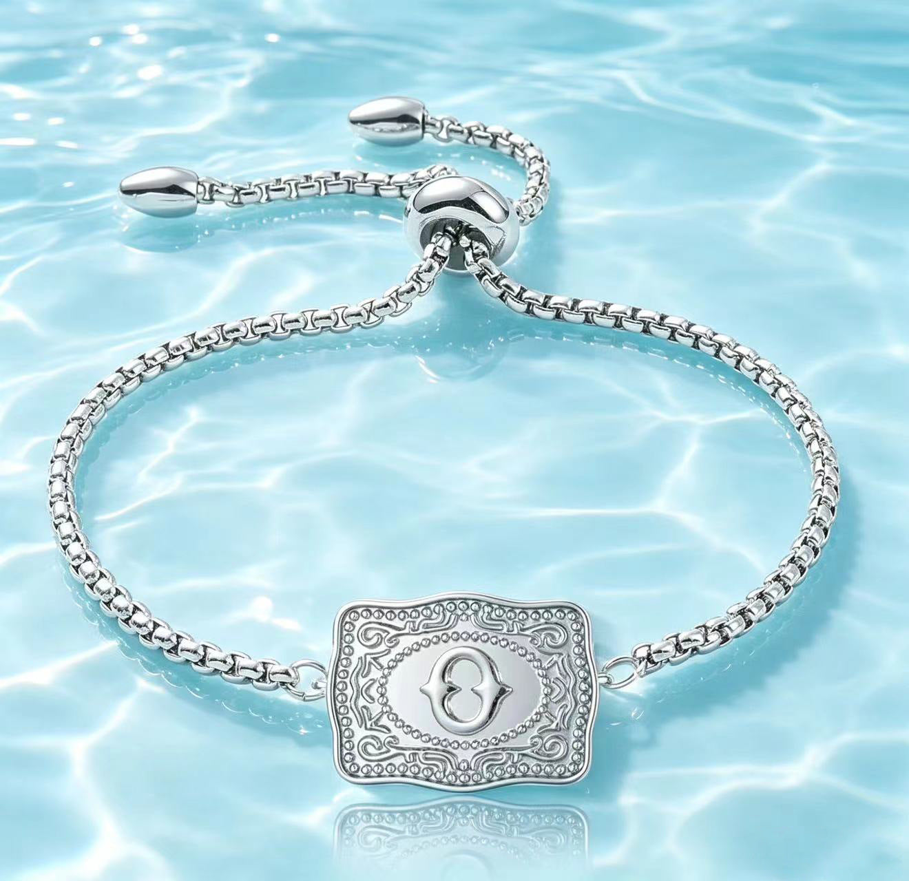 18K Lettered Embossed Fine Chain Bracelet