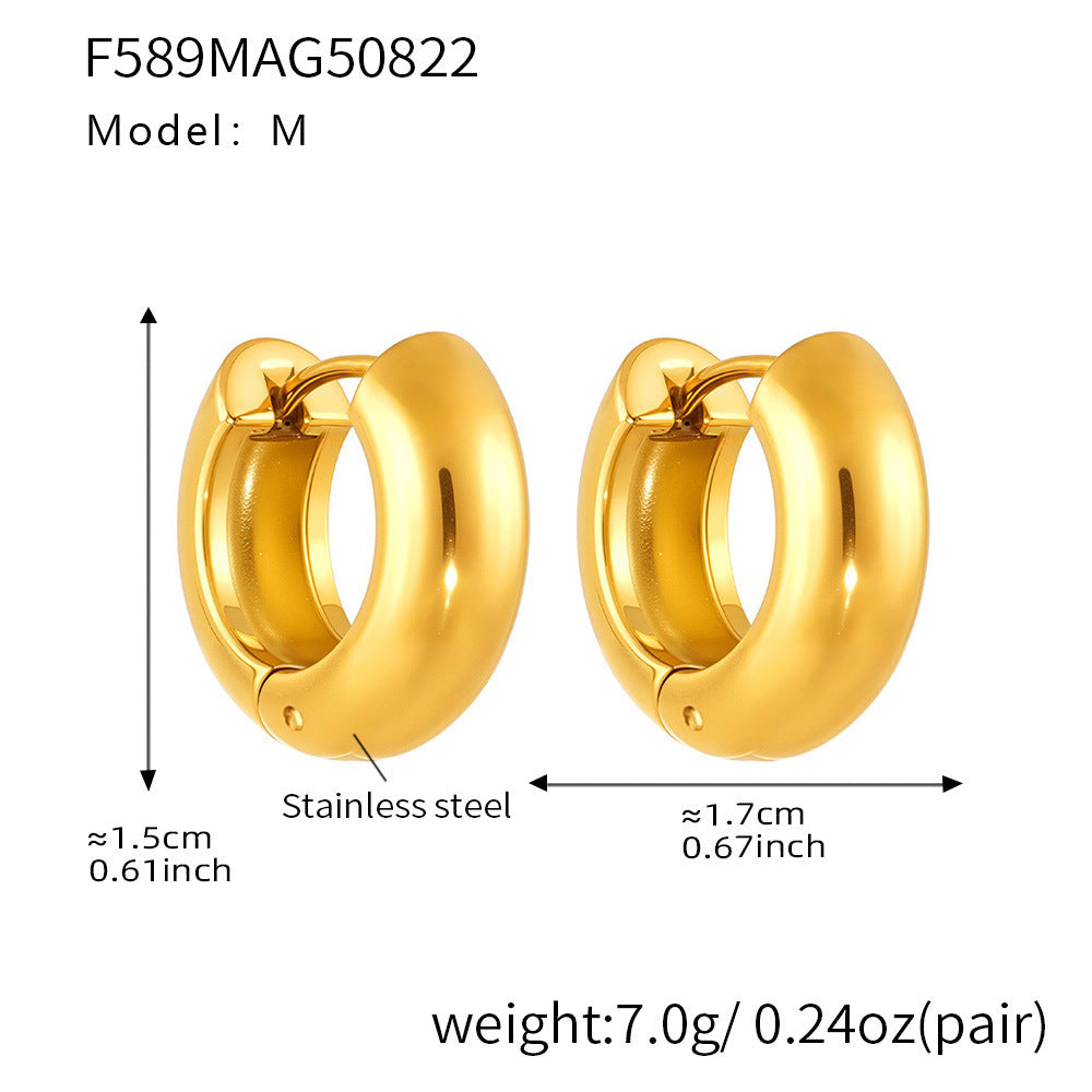 Mili fine-polished plain ring ear loops and ear les, 18k plated women's earrings