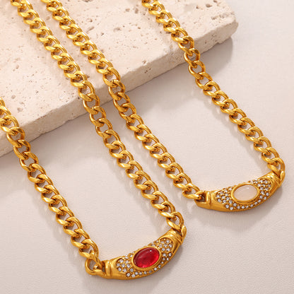 High-end vintage choker chain with cat's eye  inlaid style
