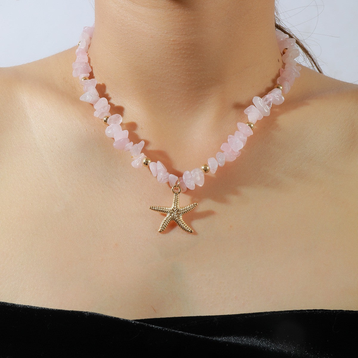 The starfish pendant is designed with an irregular crushed  vacation style chain, which is exquisite