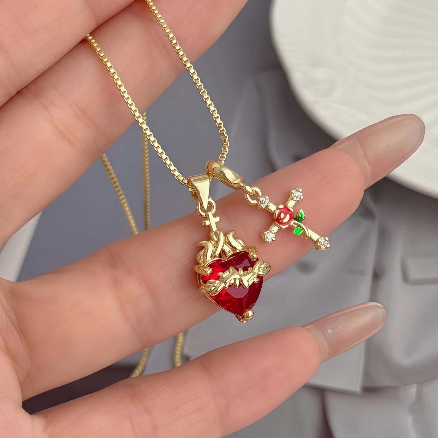 Gold Faith Double Pendant Necklace