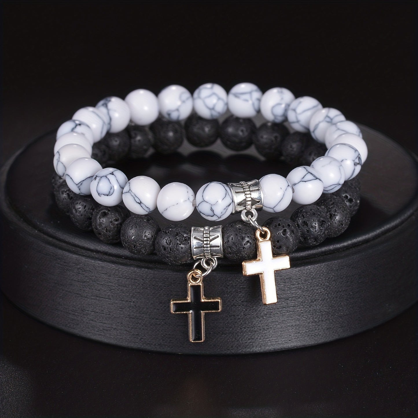 TUME8mm high-quality volcanic  cross bracelet Couple  bracelet