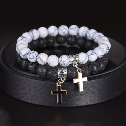 TUME8mm high-quality volcanic  cross bracelet Couple  bracelet