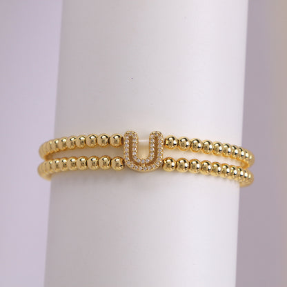 18K Bubble Letter Beaded Bracelet