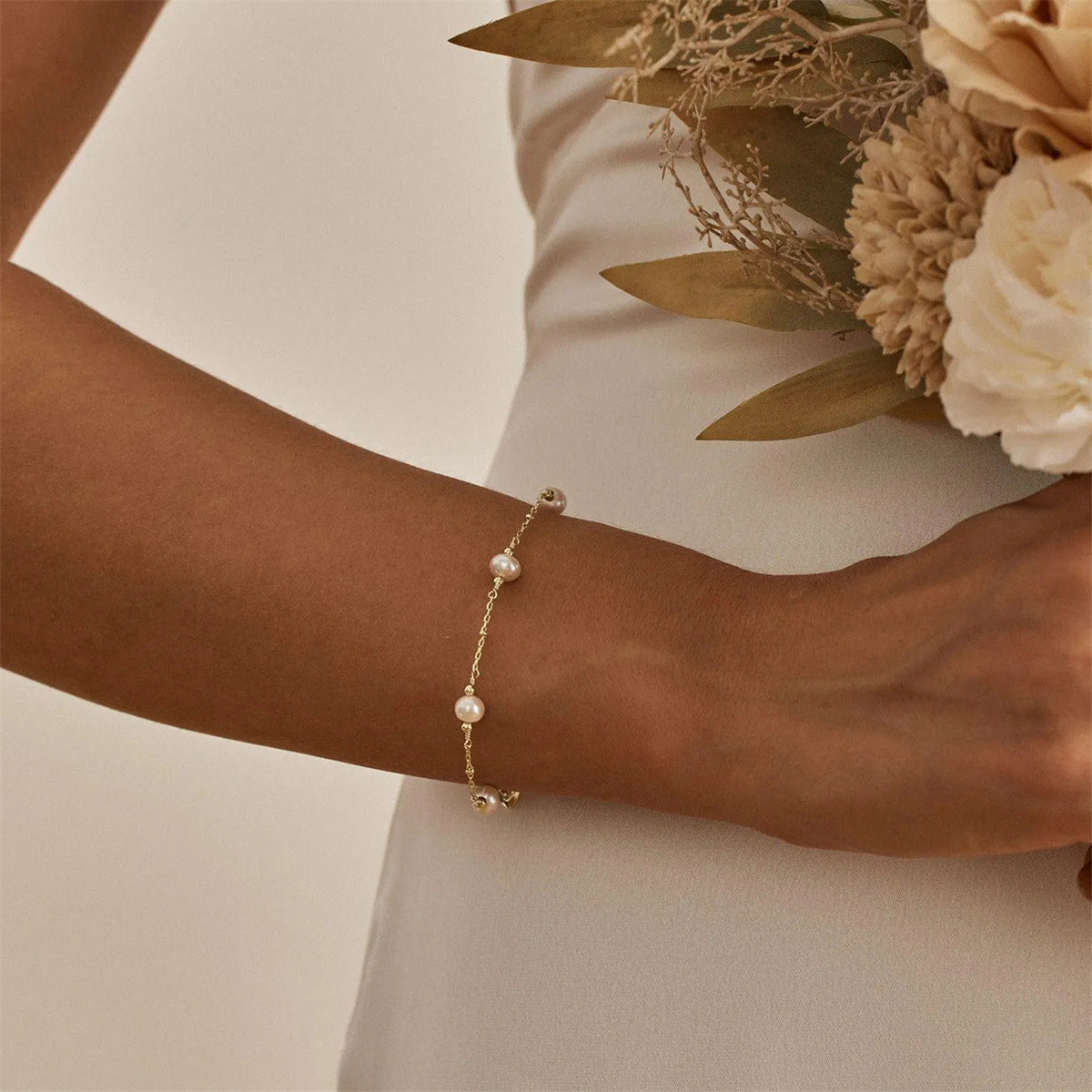 Hand-Strung Pearl & Gold-Plated Bead Bracelet