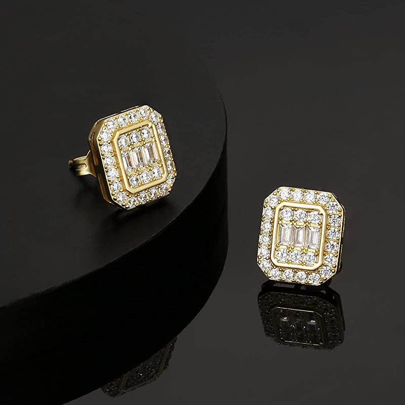 Men's ear studs set with square silver ear rings s925 silver ear stud silver jewelry