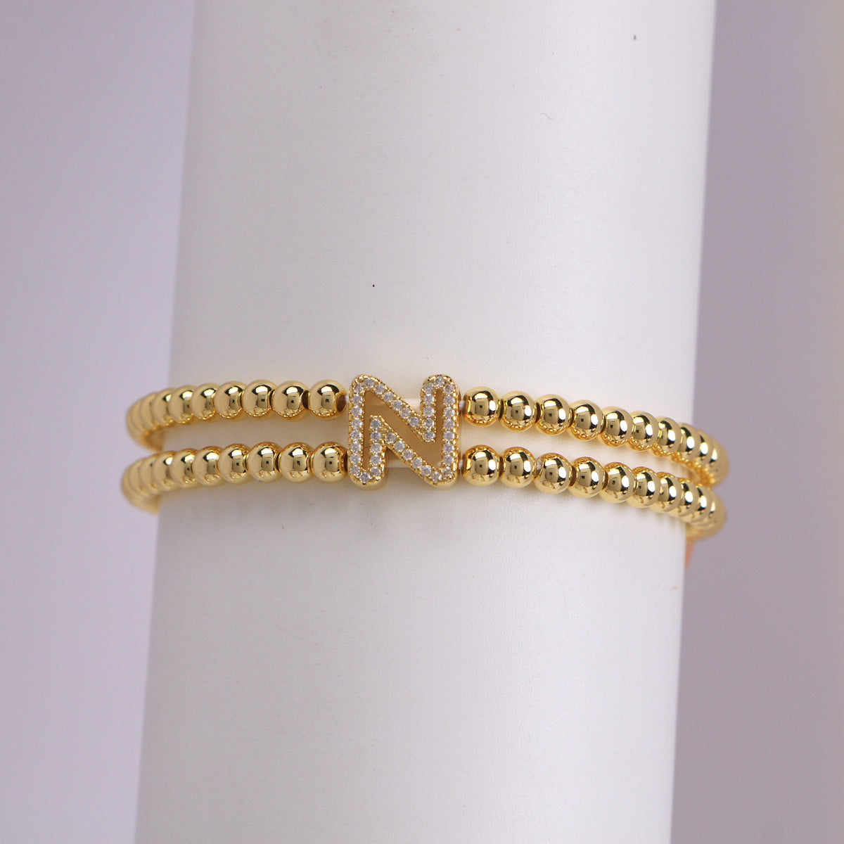 18K Bubble Letter Beaded Bracelet