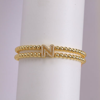 18K Bubble Letter Beaded Bracelet