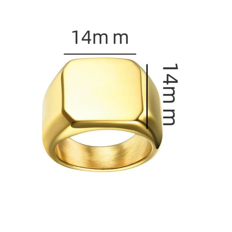 A solid and ooth four-sided ring for men that can be engraved with logos
