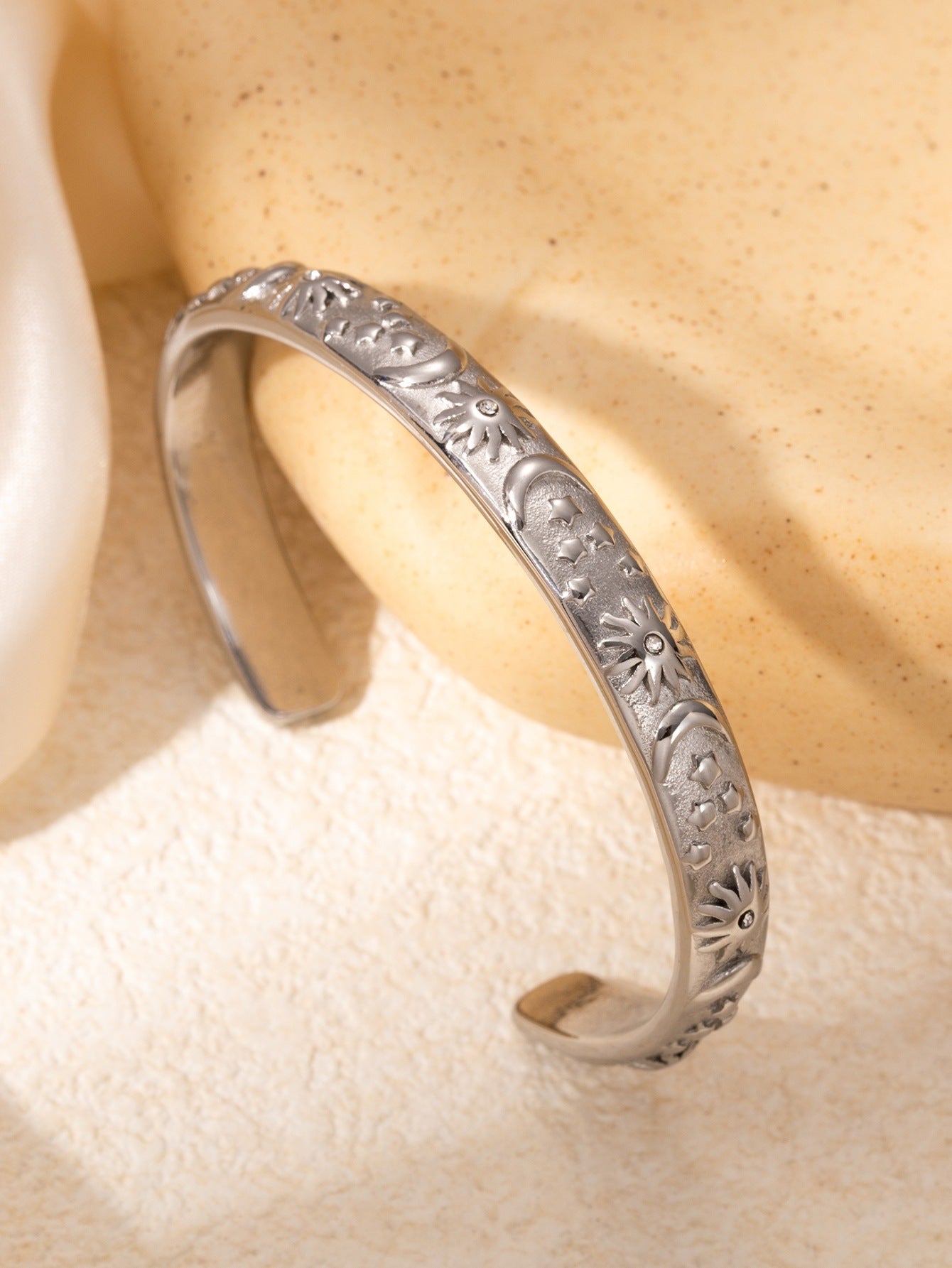 Sun Moon & Star Open Bangle Bracelet