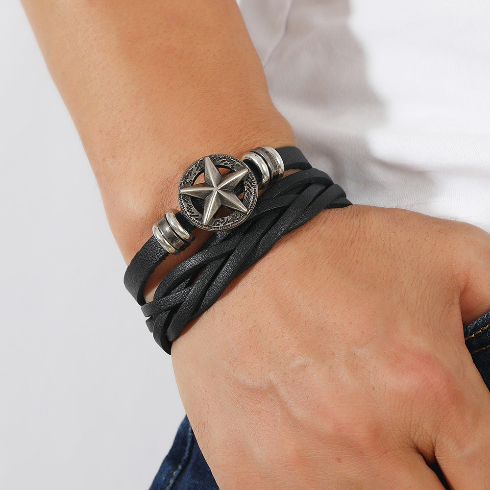 Men's Leather Star Bracelet