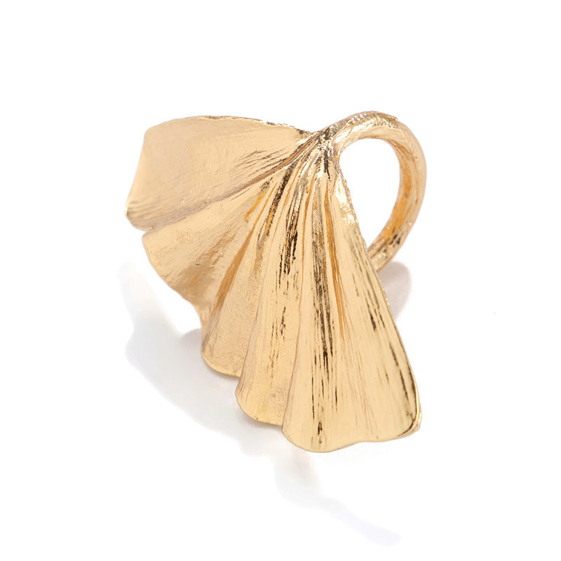 Ginkgo leaf ring for women, a textured leaf ring bracelet