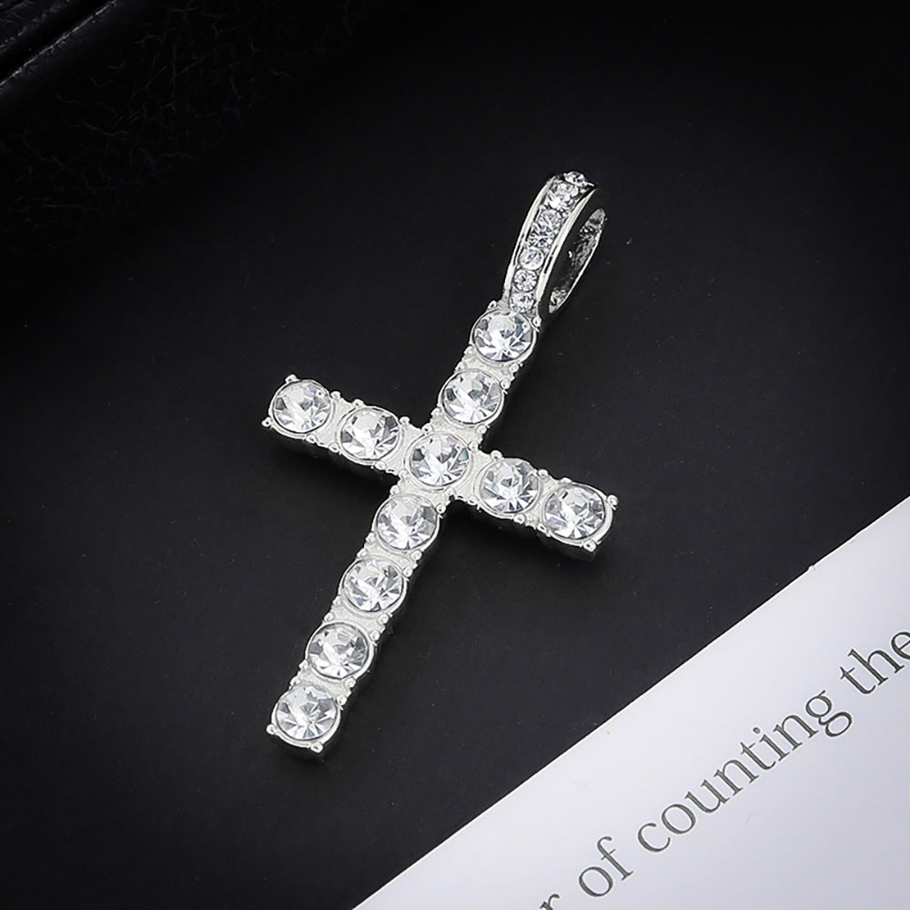 Eco-friendly zinc cross pendant, 4mm single-row chain