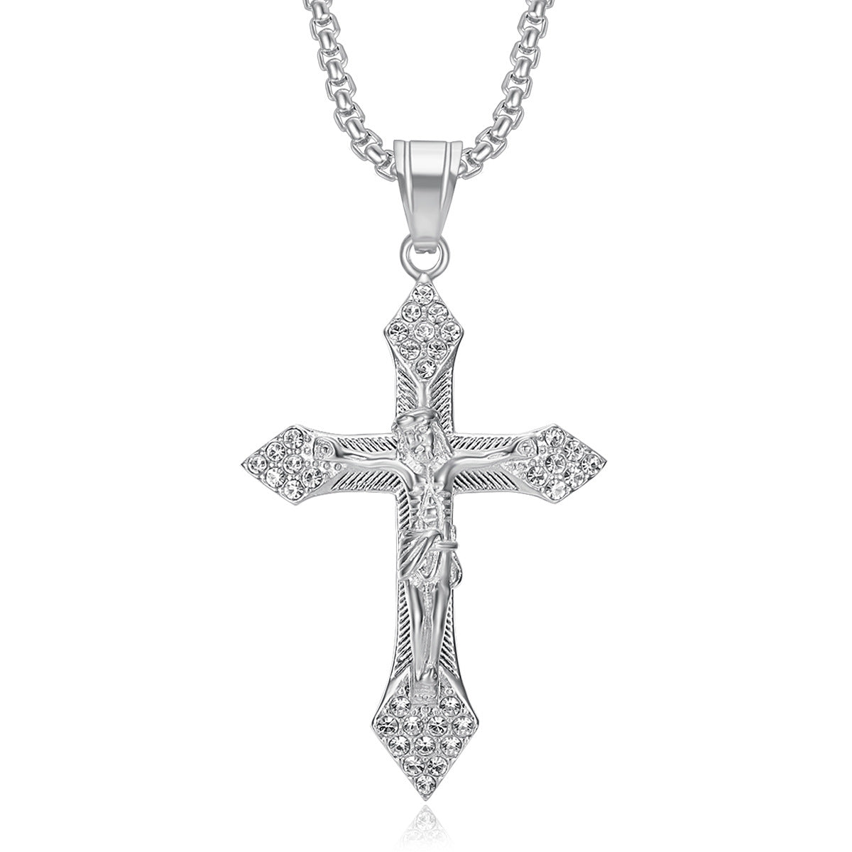 A popular  hip-hop accessory from Europe and America, a titanium steel gold-plated and diamond-encrusted YS cross pendant necklace