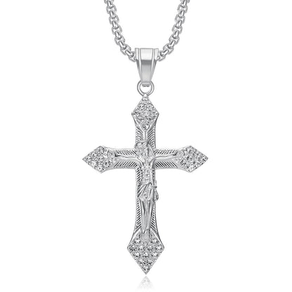 A popular  hip-hop accessory from Europe and America, a titanium steel gold-plated and diamond-encrusted YS cross pendant necklace