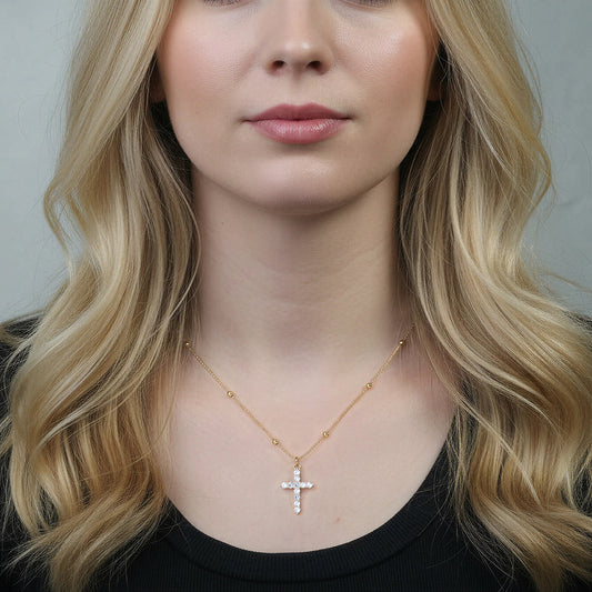 Yellow Gold Zircon Cross Pendant Necklace