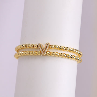 18K Bubble Letter Beaded Bracelet