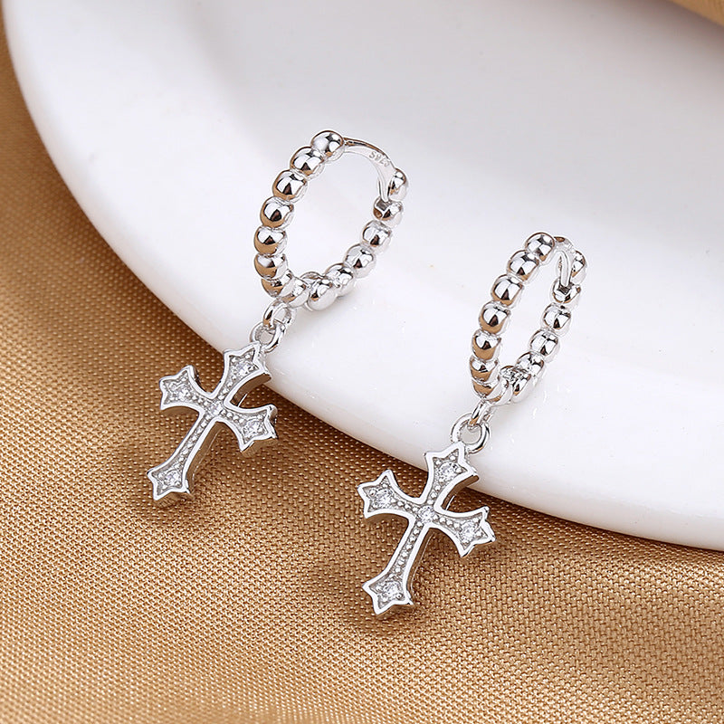 S925 Silver Micro-Inlaid Cross Stud Earrings – Delicate & Versatile