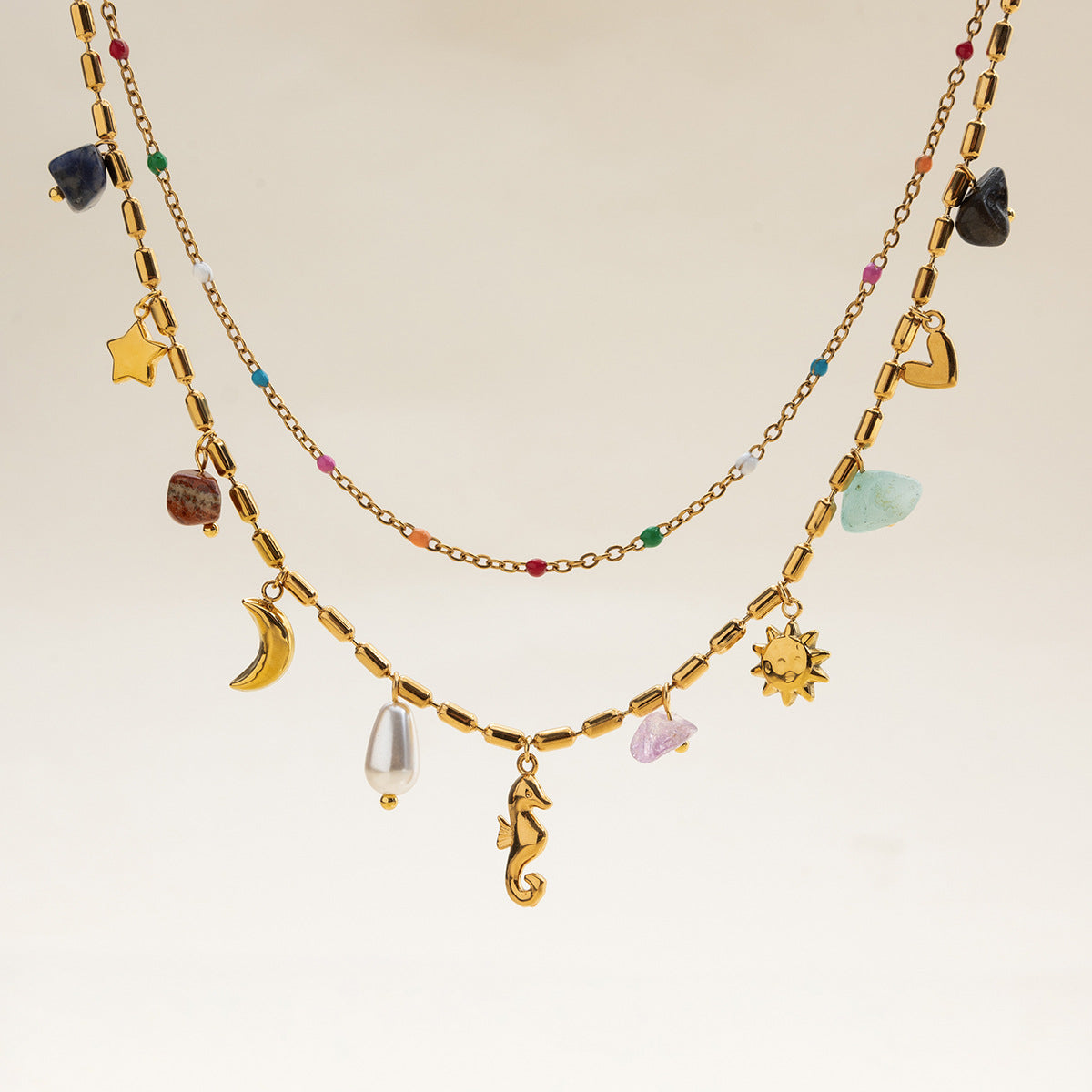 18K Pearl Heart Cross Pendant Necklace