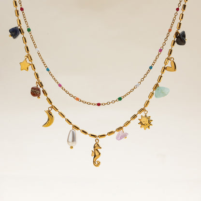 18K Pearl Heart Cross Pendant Necklace