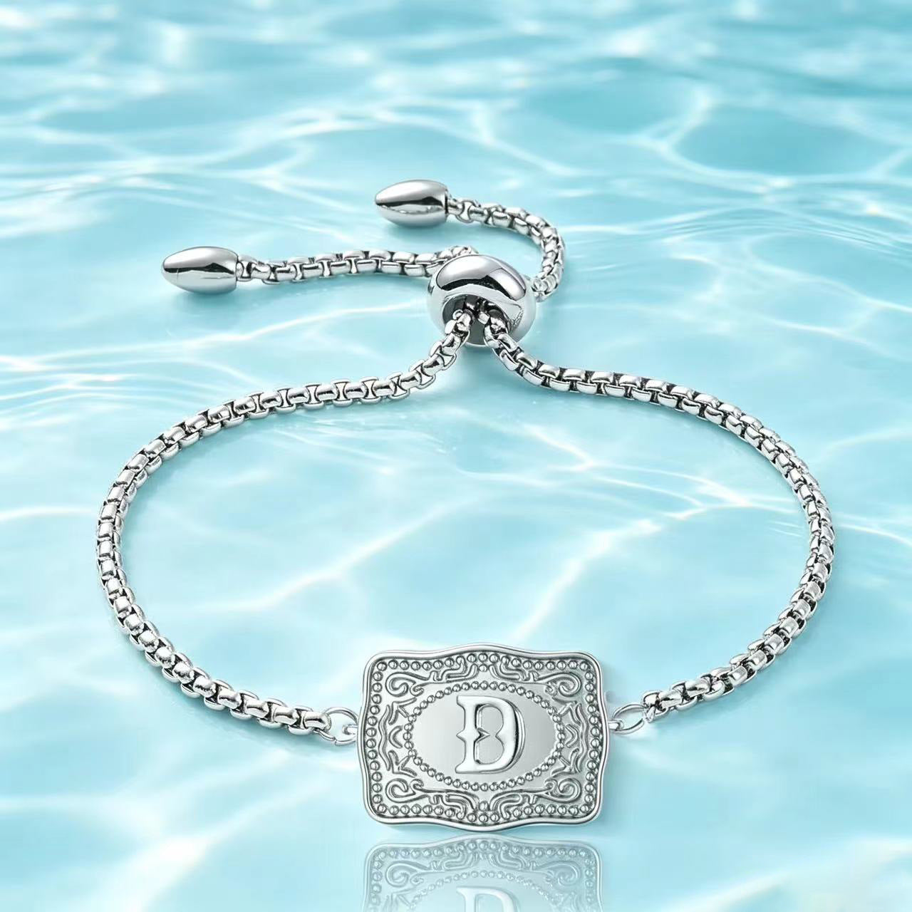 18K Lettered Embossed Fine Chain Bracelet