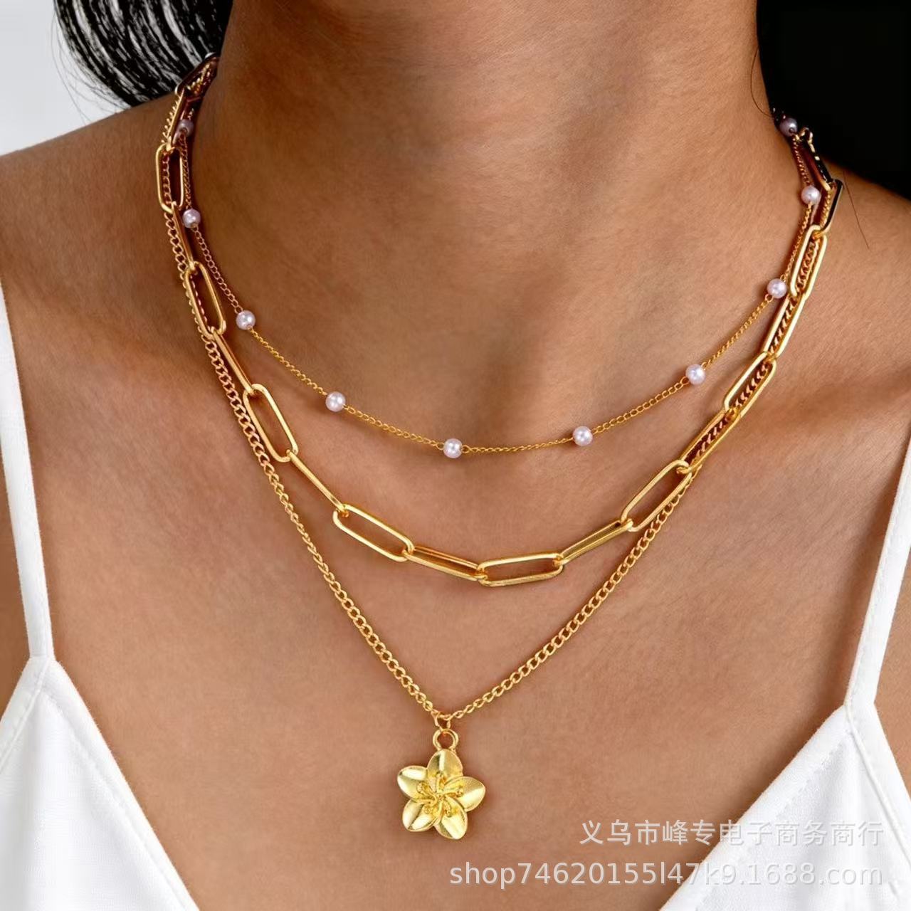 Flower and pearl versatile women's street style jewelry