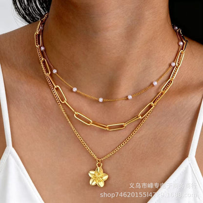 Flower and pearl versatile women's street style jewelry