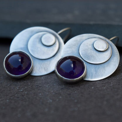 Earrings pendant for women set with purple gems
