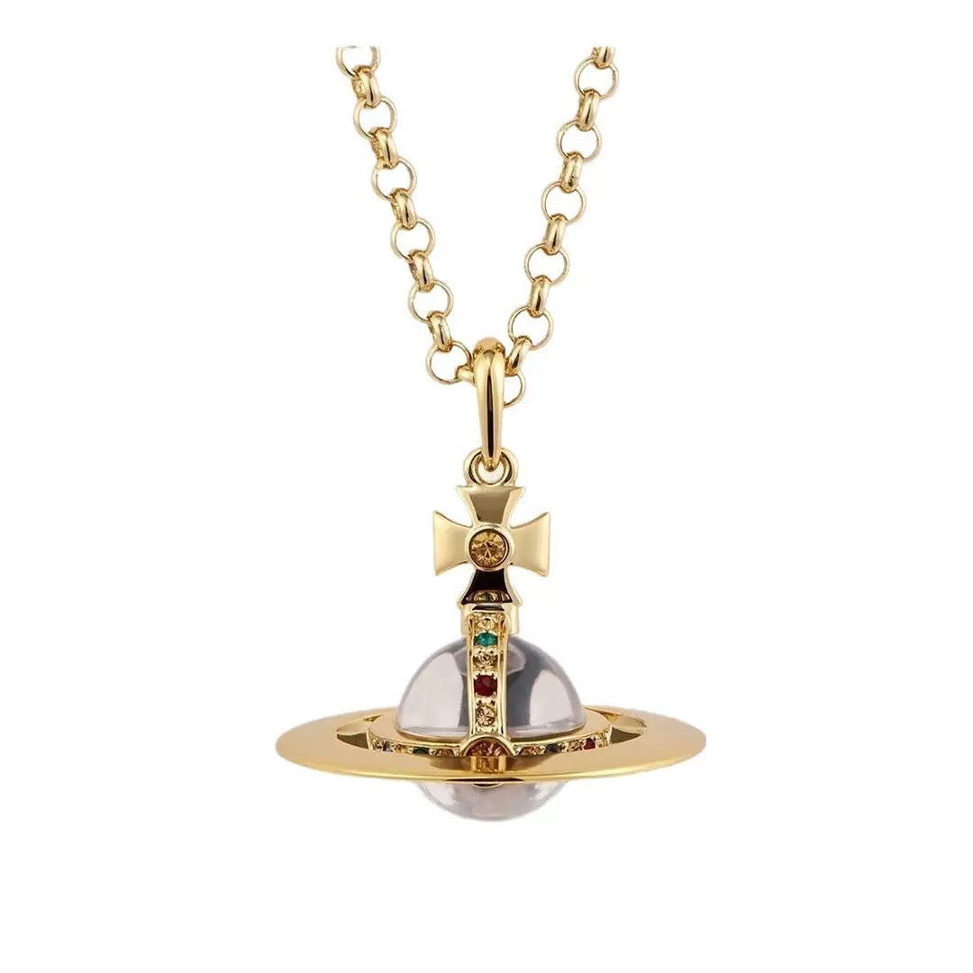 Mint Green Saturn Planet Glass Ball Pendant Necklace